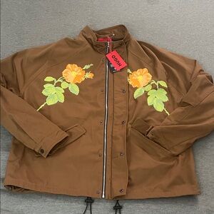 HUGO Brown Jacket with orange/green Floral Embroidery